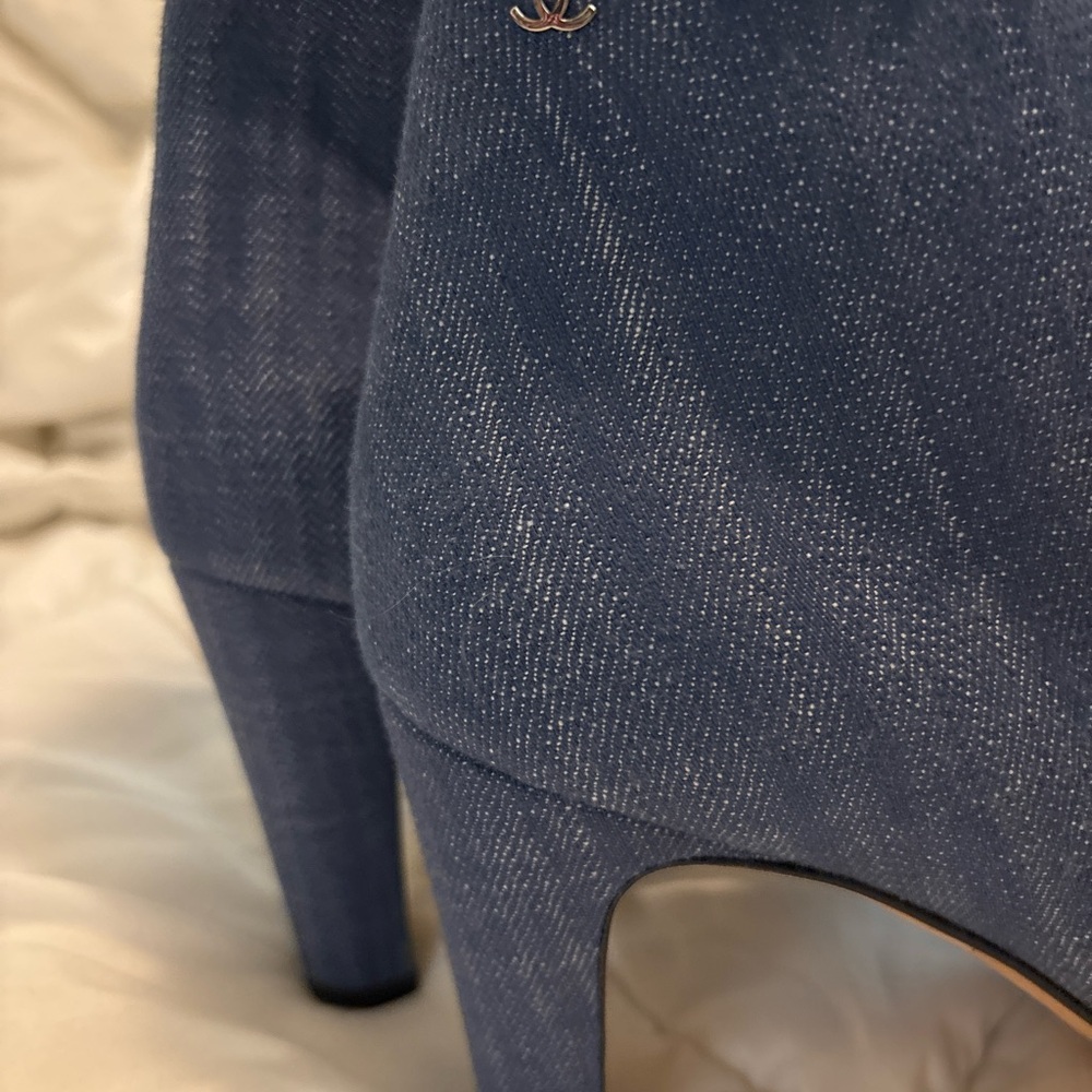 CHANEL Denim Blue Heeled Ankle Boots - Picture 2 of 7